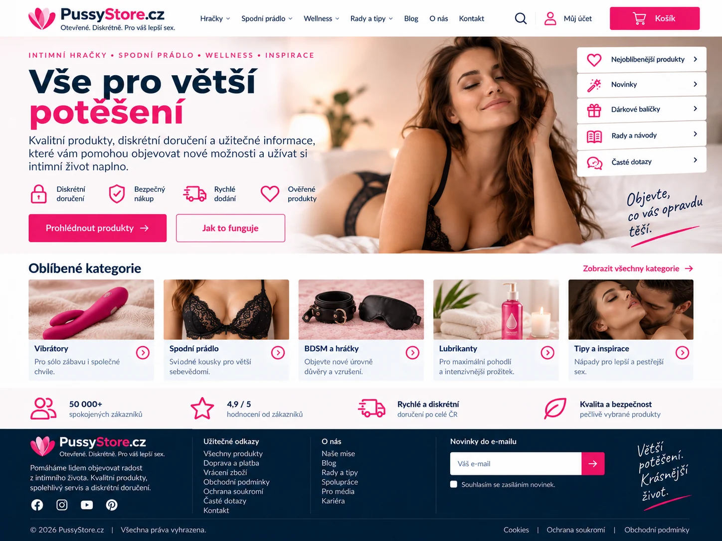 Ilustrační návrh adult sexual-wellness obchodu PussyStore.cz